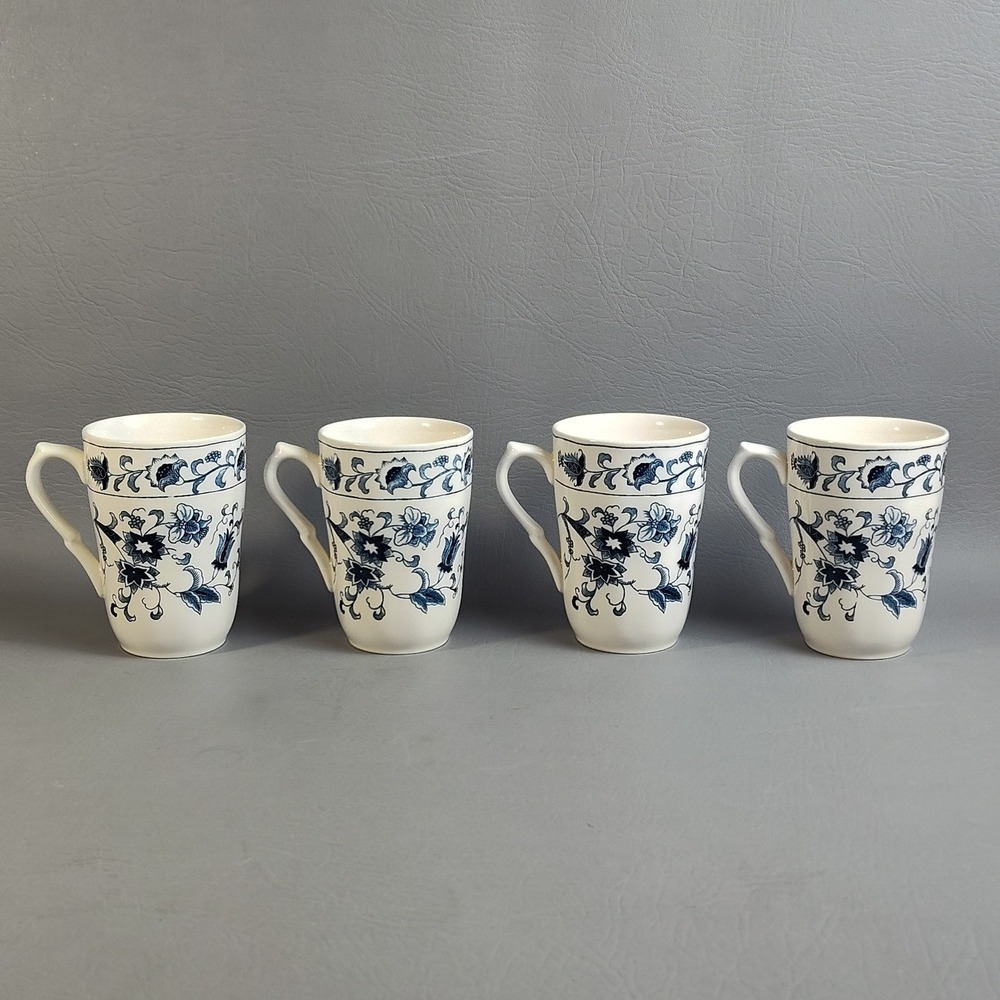 Vintage Nikko Ming Tree Blue Double Phoenix Tall‎ Coffee Tea Cups Set Of 4 Japan